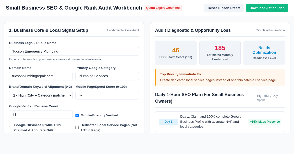 Small Business SEO & Google Rank Audit Workbench preview