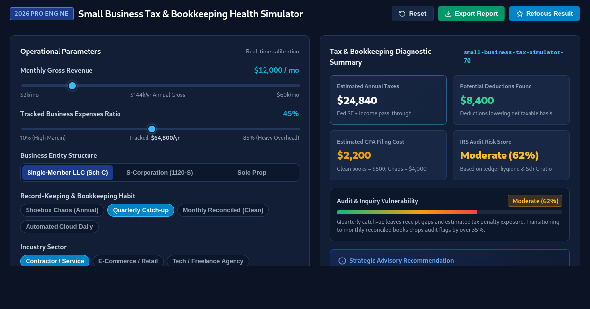 Small Business Tax & Bookkeeping Health Simulator preview