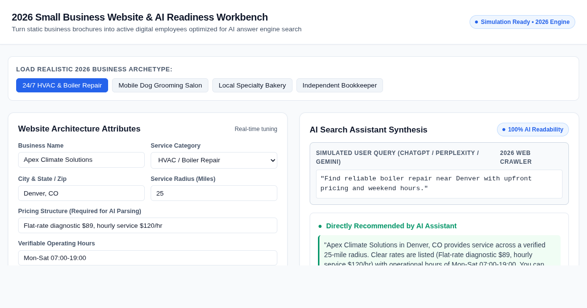 2026 Small Business Website & AI Readiness Workbench preview