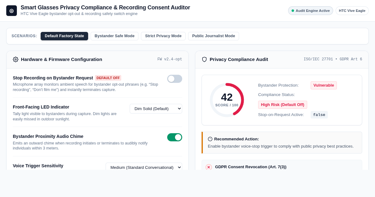 Smart Glasses Privacy Compliance & Recording Consent Auditor preview
