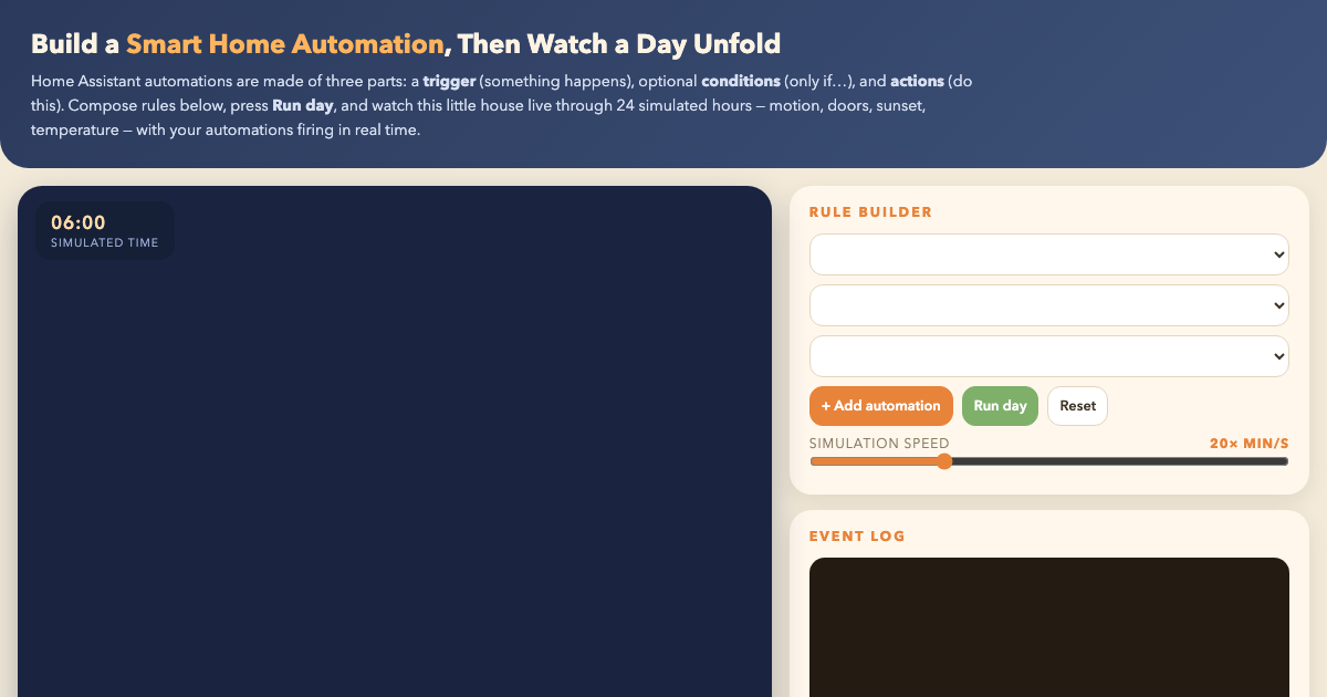 Smart Home Automation Simulator - Triggers, Conditions, Actions preview