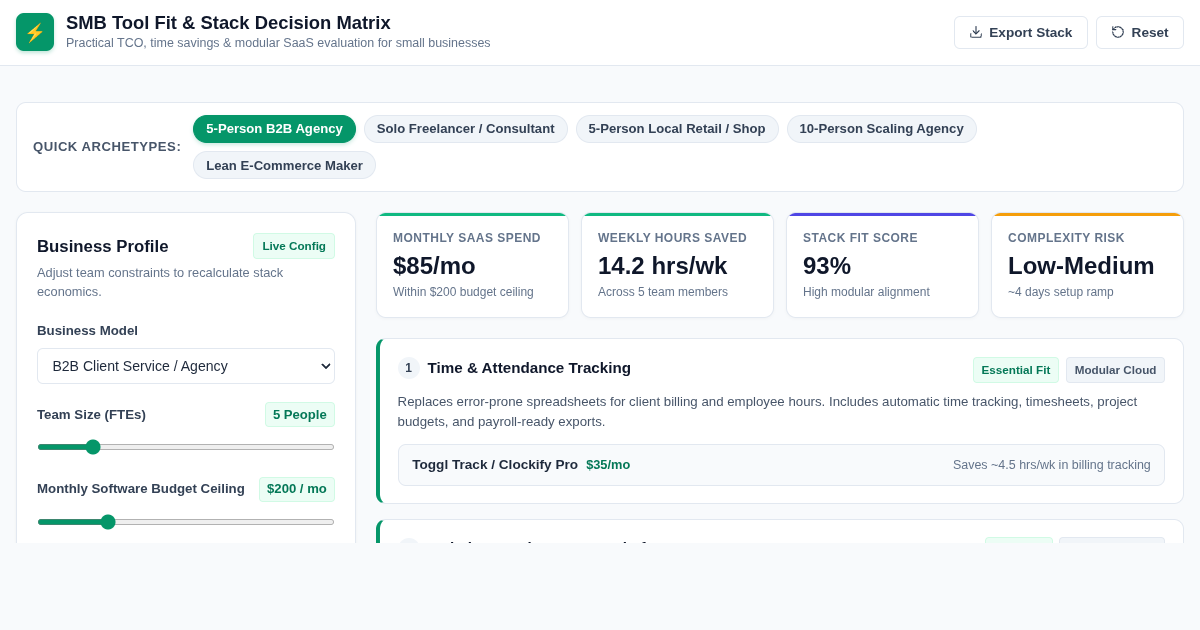 Small Business Software Fit & Tech Stack Decision Matrix preview