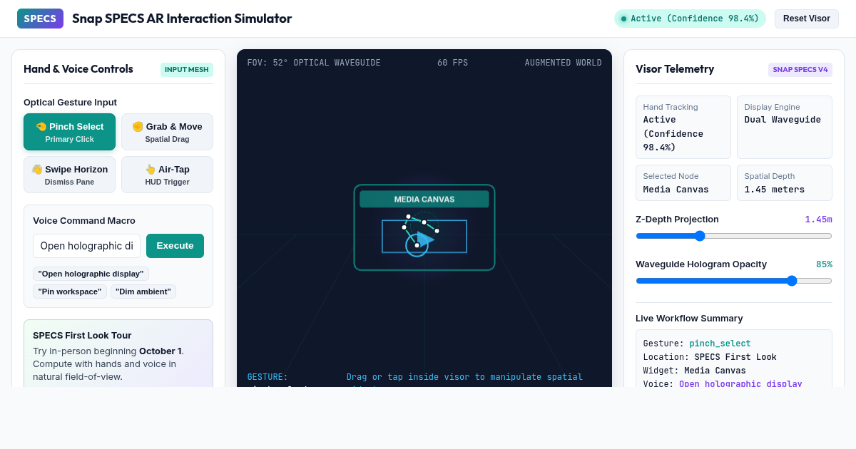 Snap SPECS AR Interaction Simulator & Gesture Workbench preview