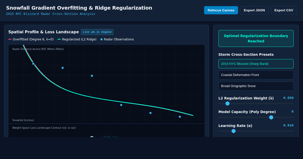 Snowfall Gradient Overfitting & Ridge Regularization Simulator preview