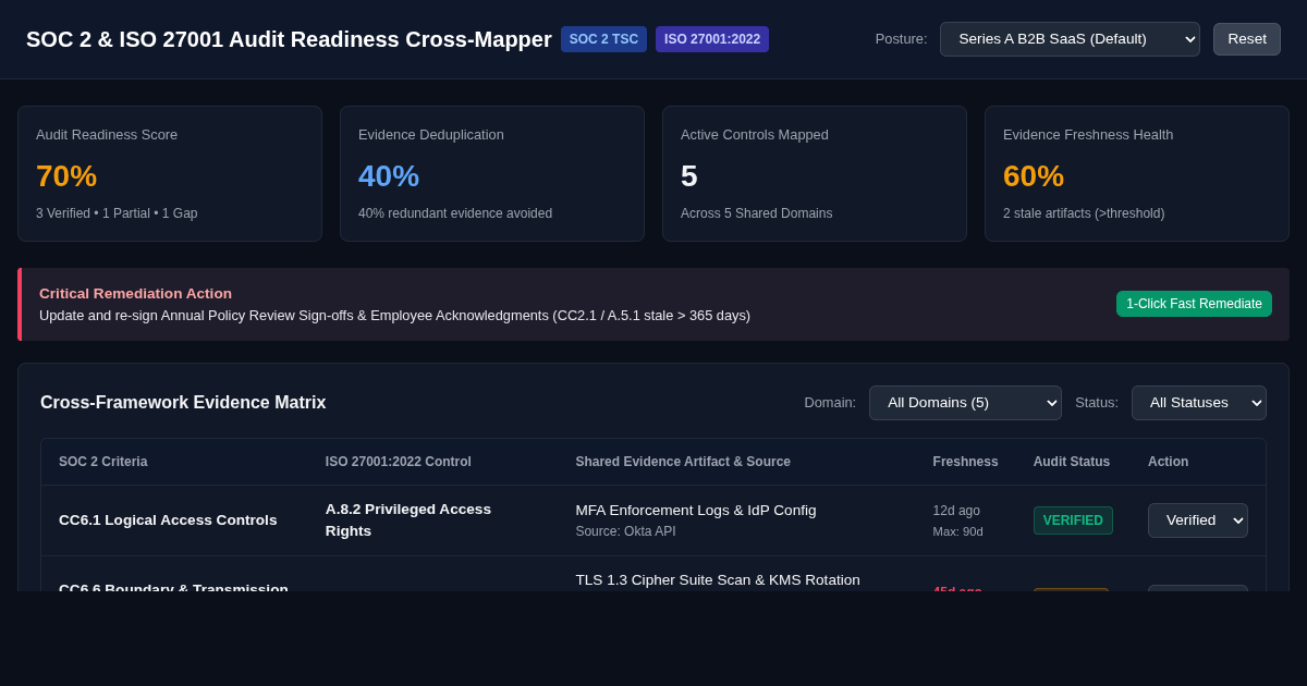 SOC 2 & ISO 27001 Audit Readiness Cross-Mapper preview