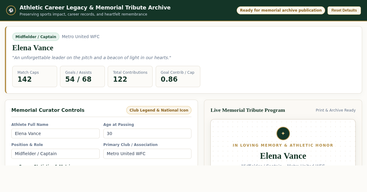 Athletic Career Legacy & Memorial Tribute Archive preview