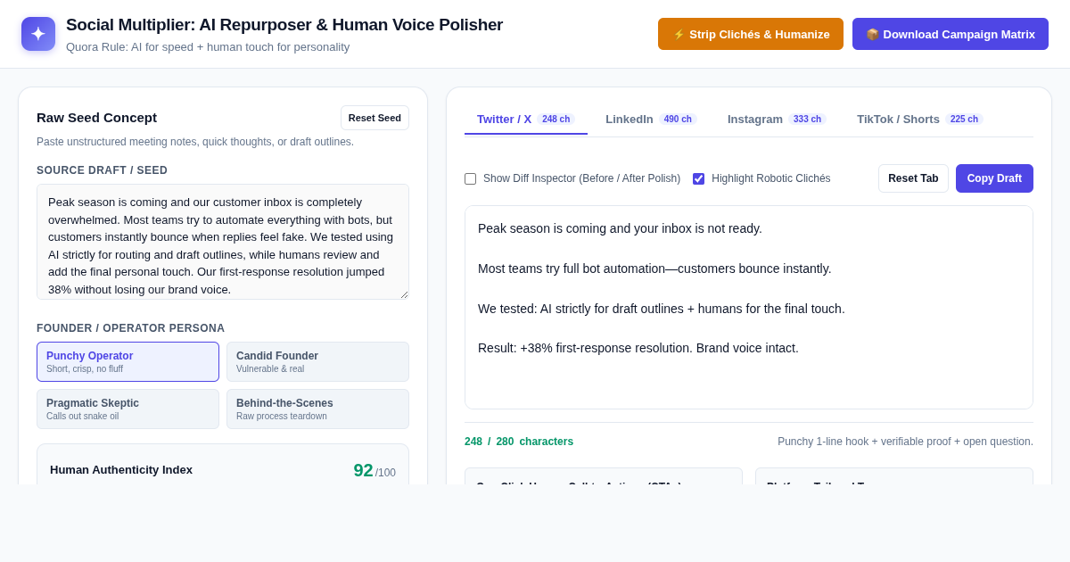 Social Multiplier: AI Repurposer & Human Voice Polisher preview