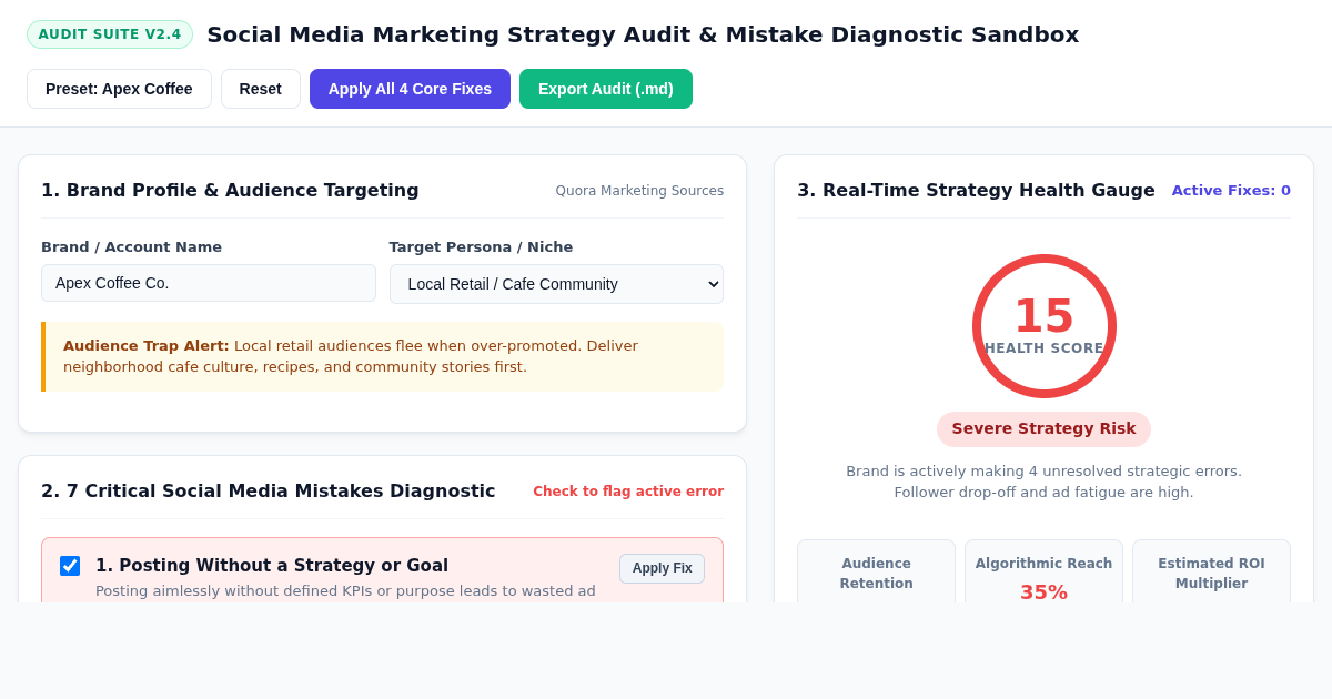 Social Media Marketing Audit & Strategy Recovery Plan | Interactive Diagnostic Tool preview