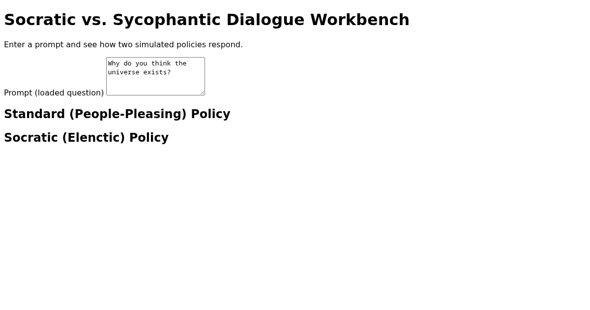 Socratic vs. Sycophantic Dialogue Workbench preview