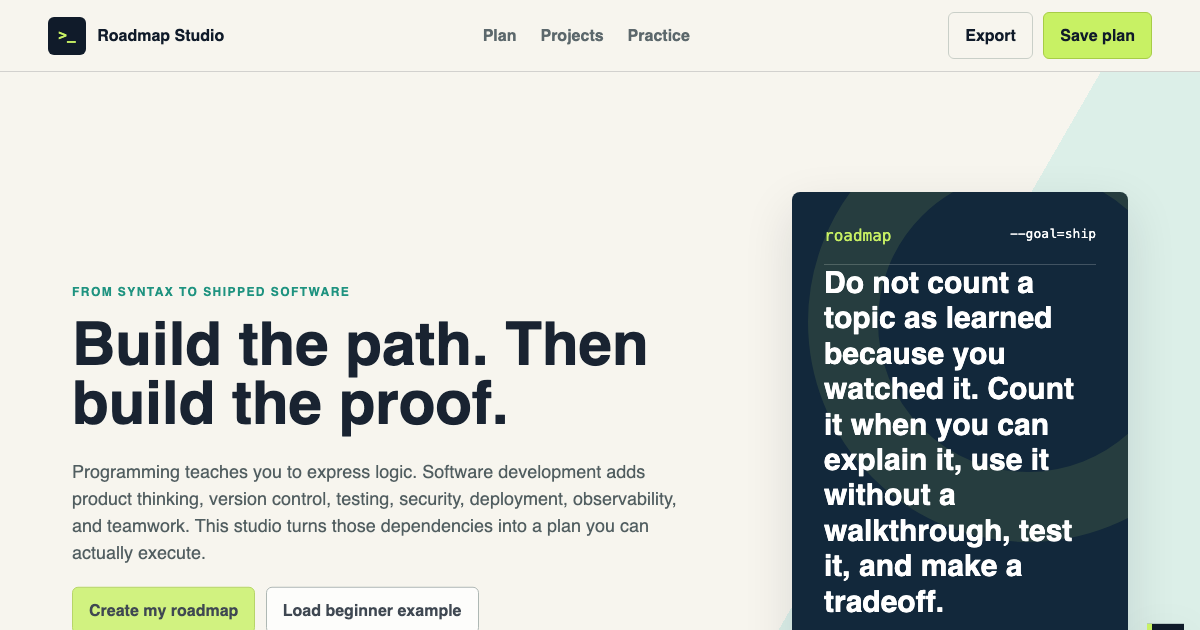Software Developer Roadmap Studio | Build a Real-World Learning Plan preview