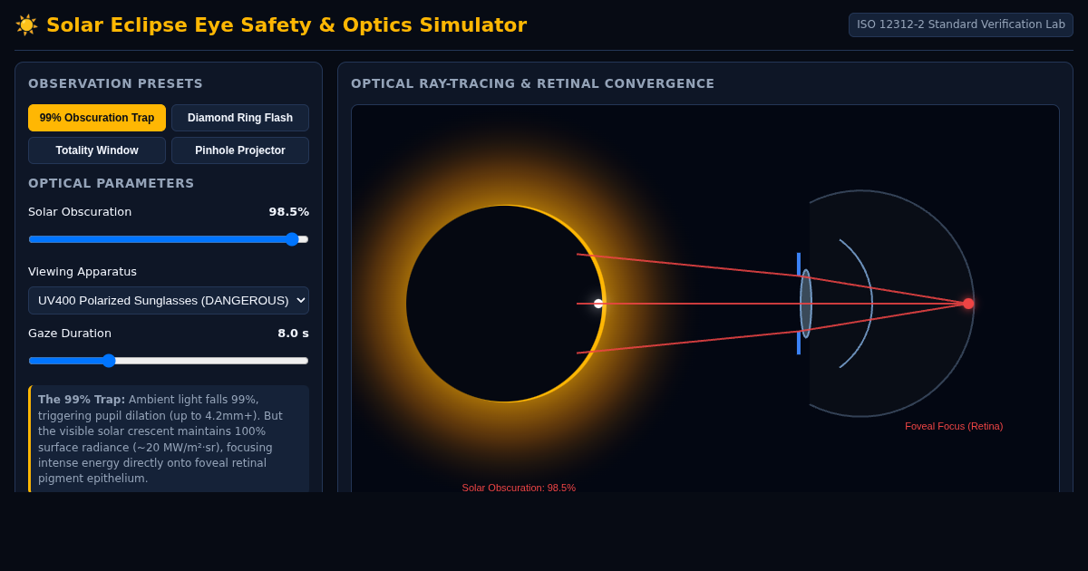 Solar Eclipse Eye Safety & Optics Simulator preview