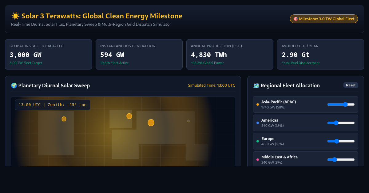 Solar 3 Terawatts: Global Clean Energy Milestone & Grid Simulator preview