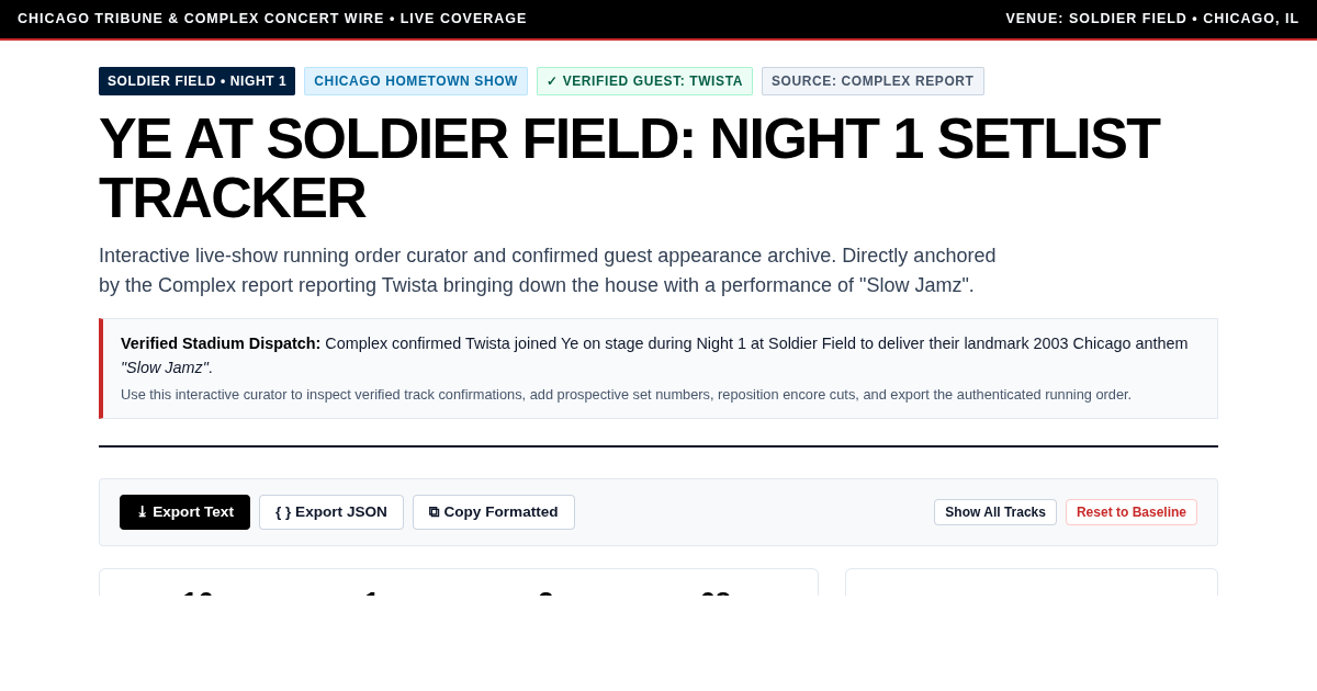Ye at Soldier Field, Chicago (Night 1) — Live Setlist Curator & Tracker preview