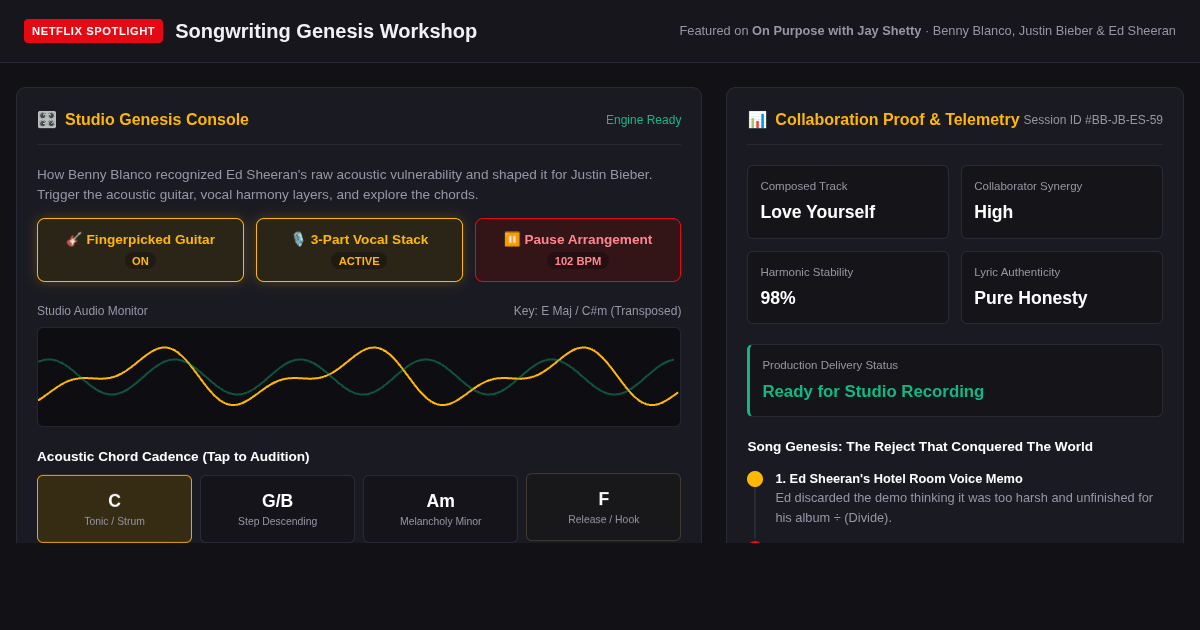 Songwriting Genesis Workshop: Benny Blanco, Justin Bieber & Ed Sheeran preview