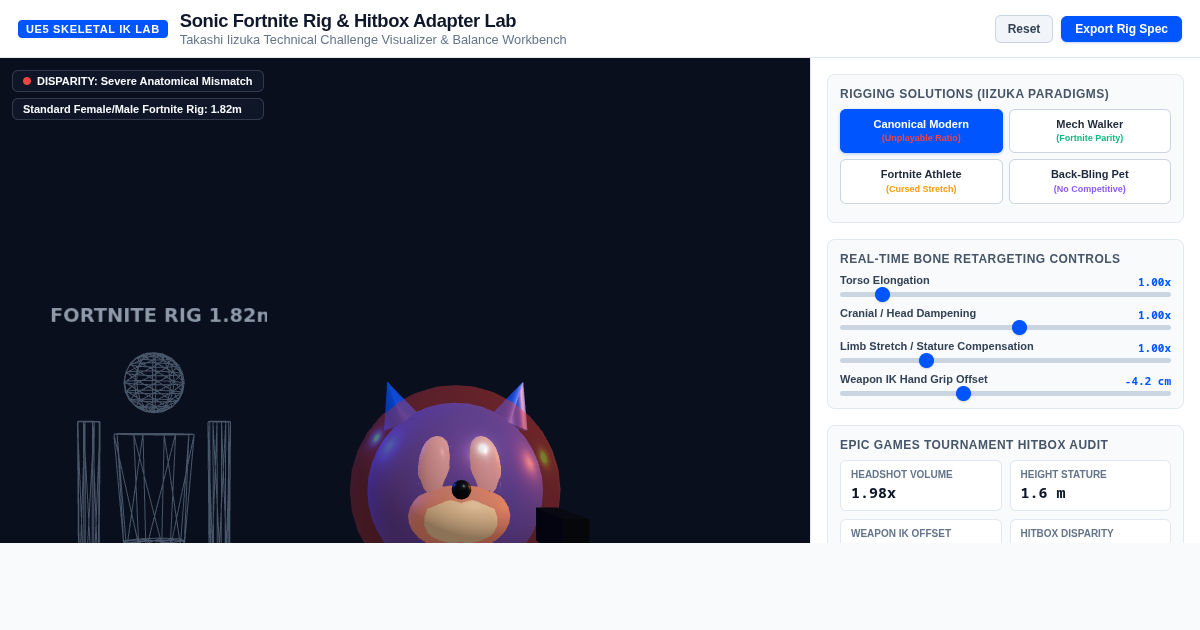 Sonic Fortnite Rig & Hitbox Adapter Lab preview