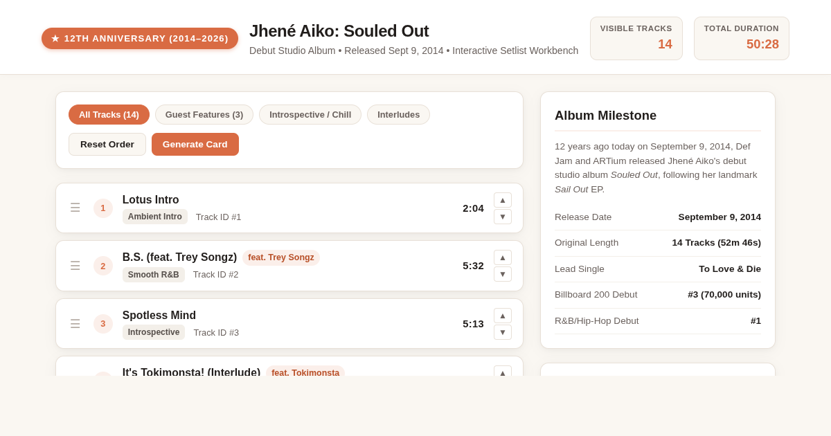 Souled Out 12th Anniversary Setlist & Track Explorer — Jhené Aiko preview