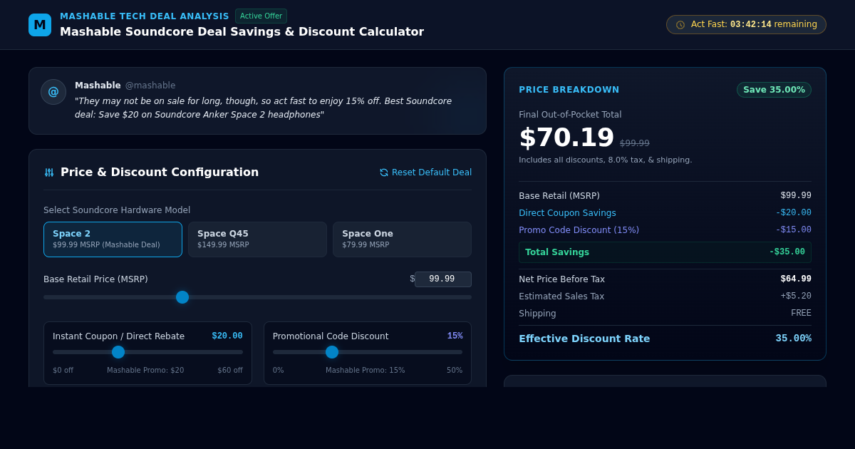 Mashable Soundcore Deal Savings & Discount Calculator preview