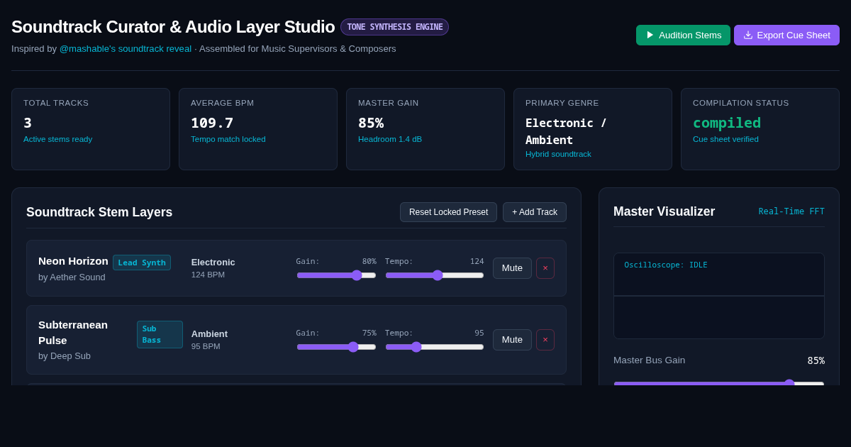 Soundtrack Curator & Audio Layer Studio preview