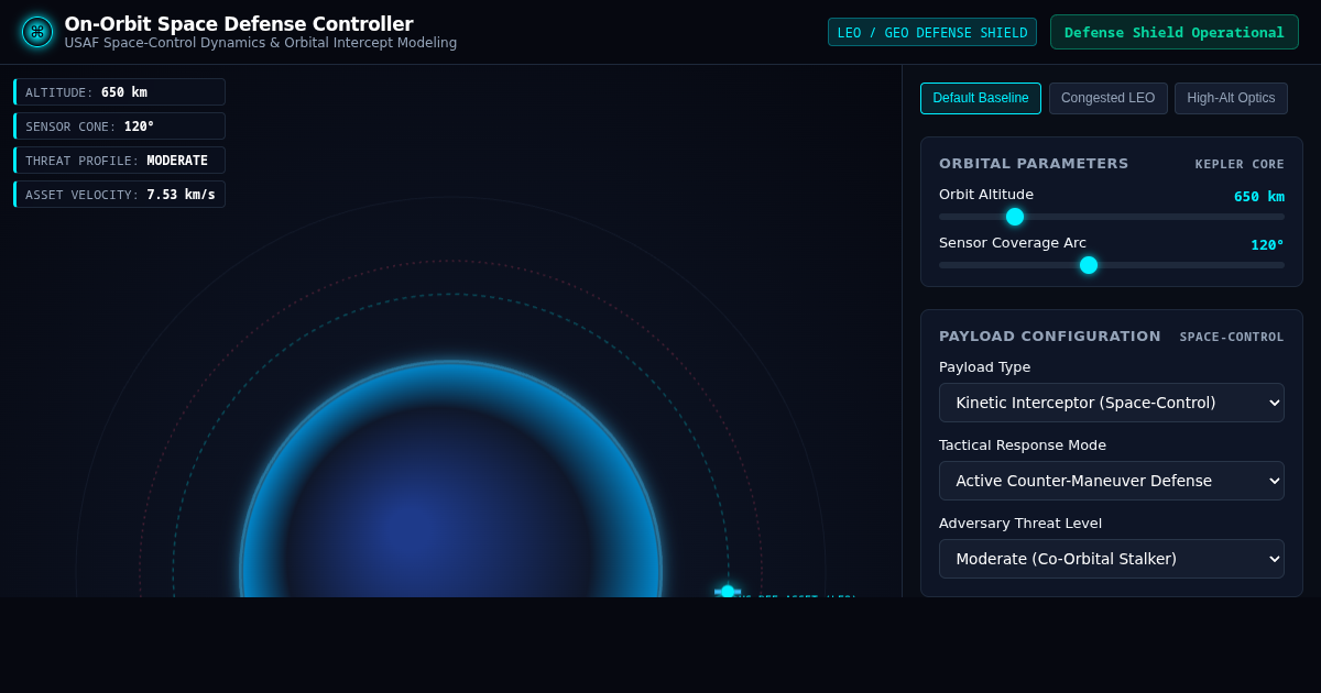 On-Orbit Space Defense Controller & Orbital Mechanics Simulator preview