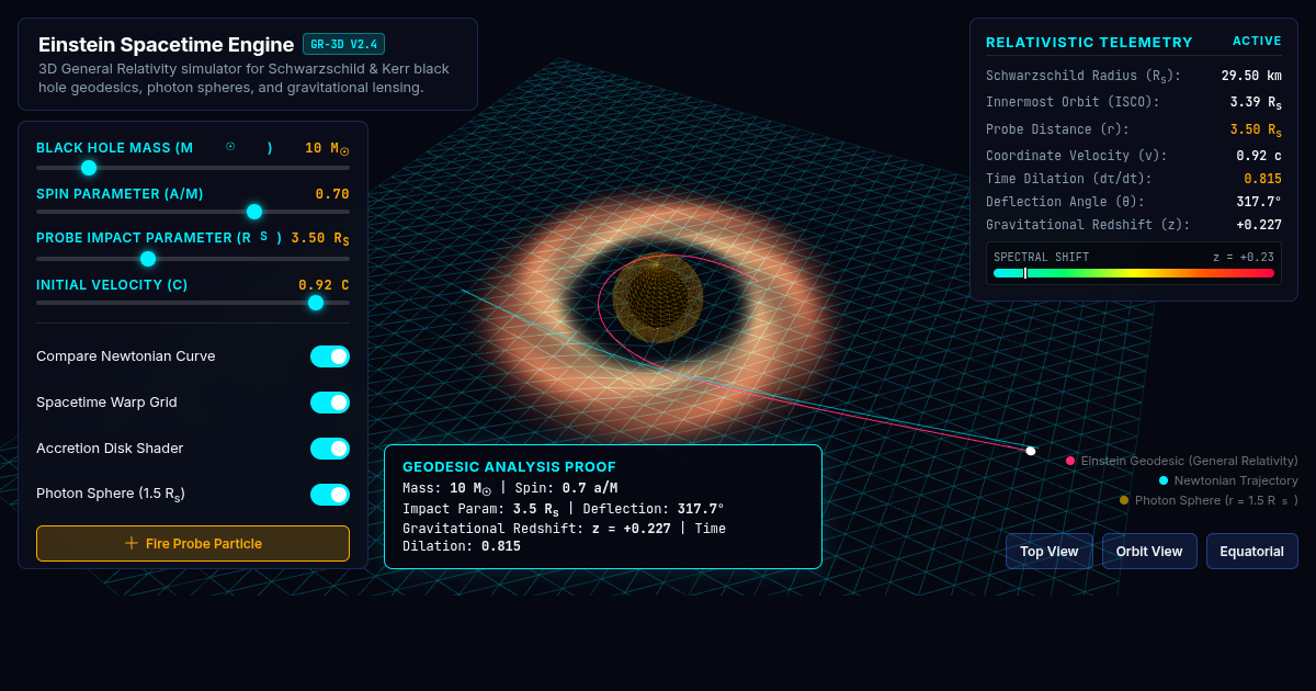 Einstein Spacetime Curvature & Black Hole Geodesic Simulator preview