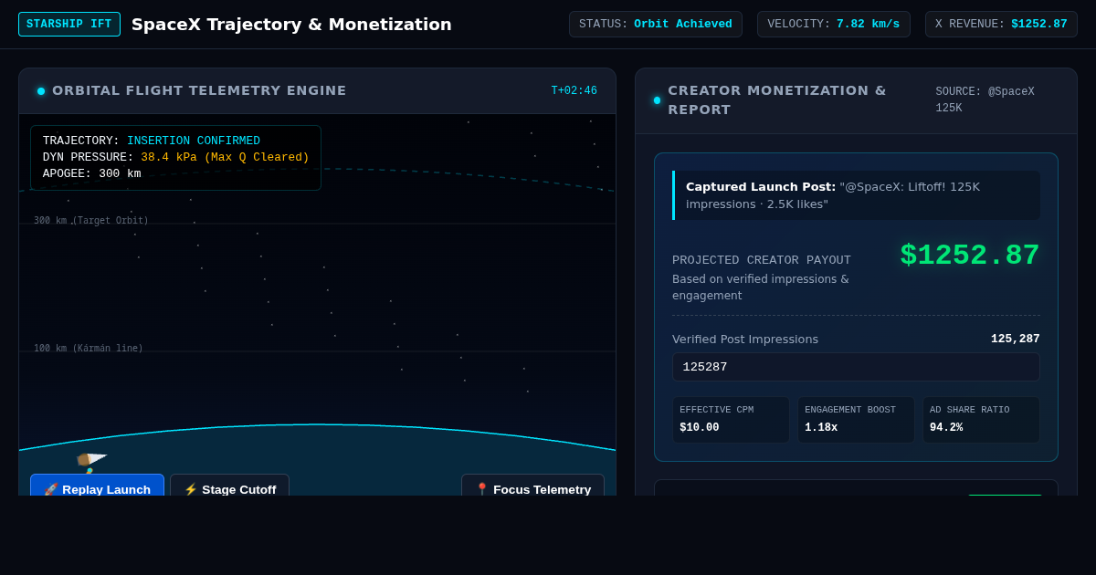 SpaceX Starship Orbital Trajectory and Monetization Simulator preview