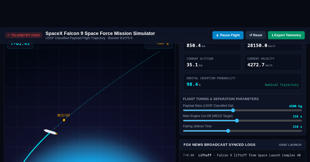 SpaceX Falcon 9 Space Force Mission Timeline & Telemetry Simulator preview