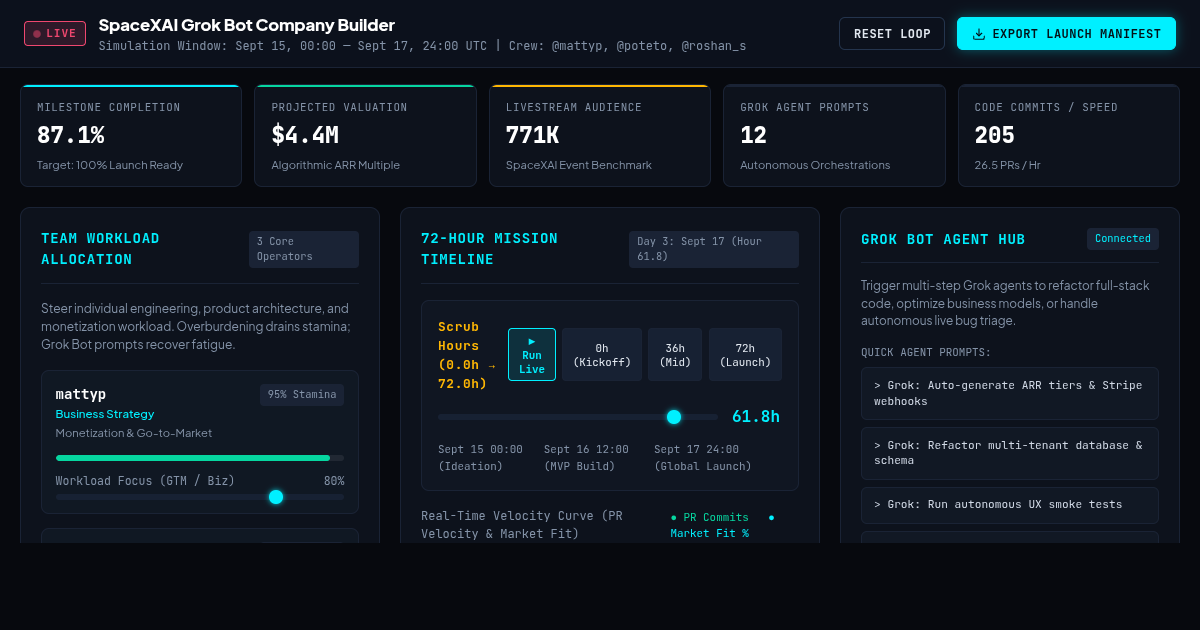 SpaceXAI Grok Bot Company Builder Simulator preview