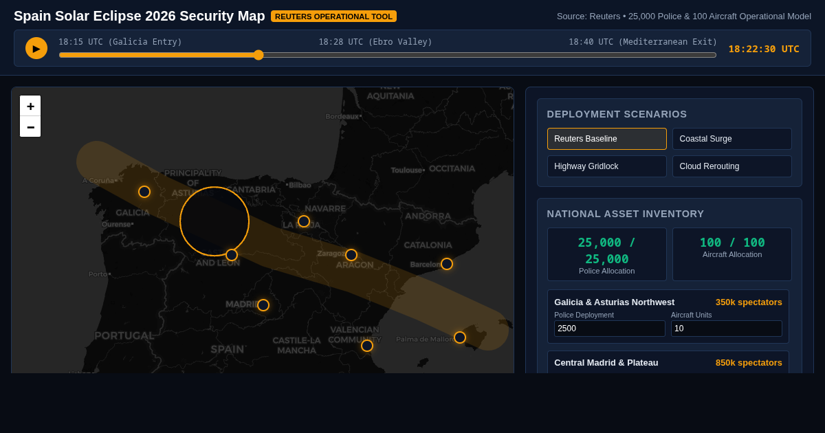 Spain Solar Eclipse 2026 Security & Eclipse Operations Visualizer preview