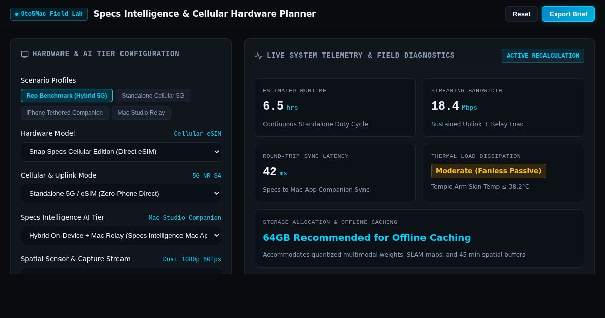 Specs Intelligence & Cellular Hardware Planner preview