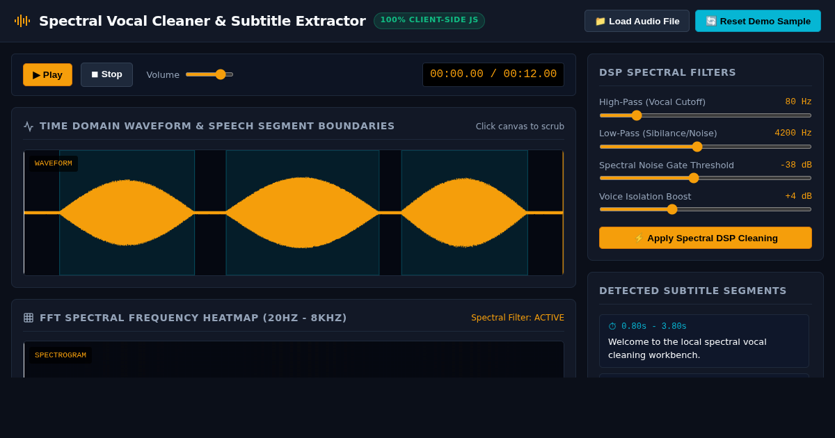 Browser Spectral Vocal Cleaner & Subtitle Extractor preview