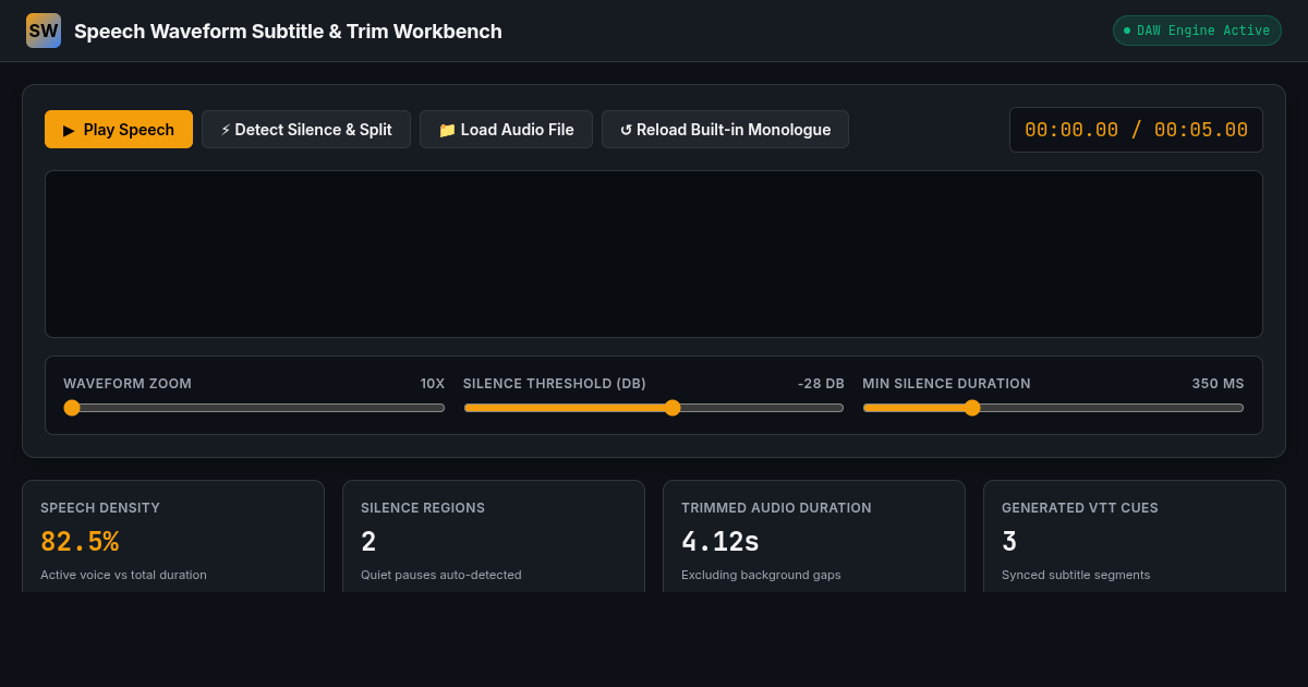Speech Waveform Subtitle & Trim Workbench preview