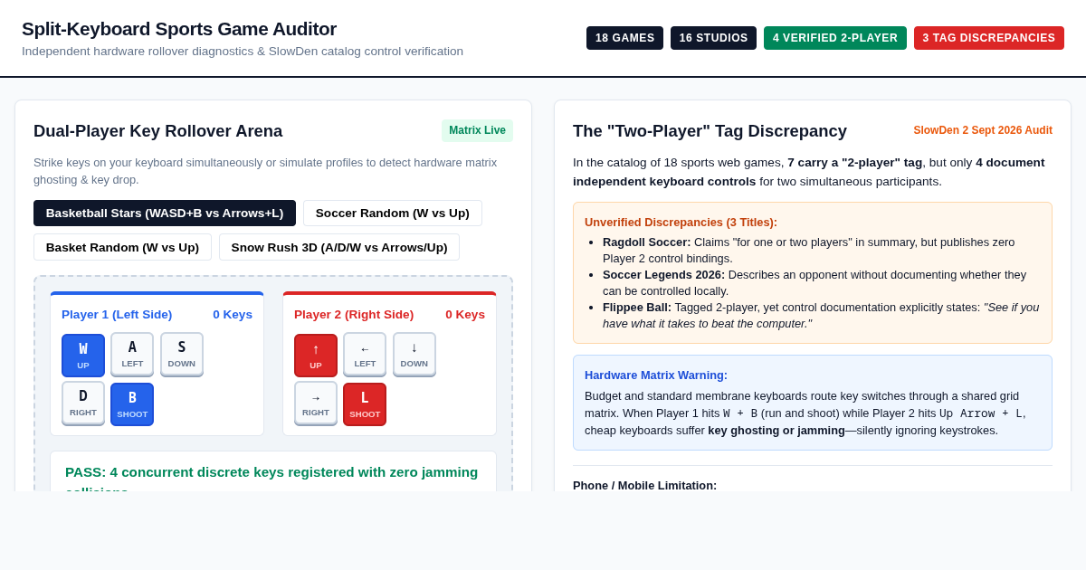 Split-Keyboard Sports Game Auditor & Jamming Tester preview
