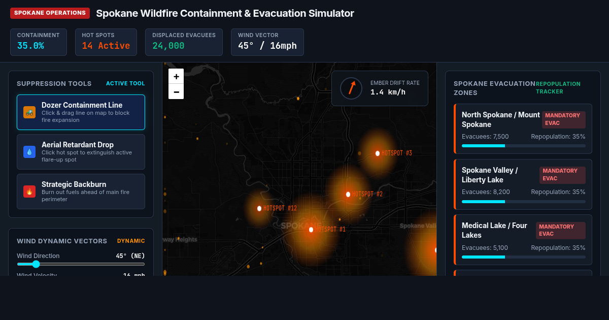 Spokane Wildfire Containment & Evacuation Simulator preview