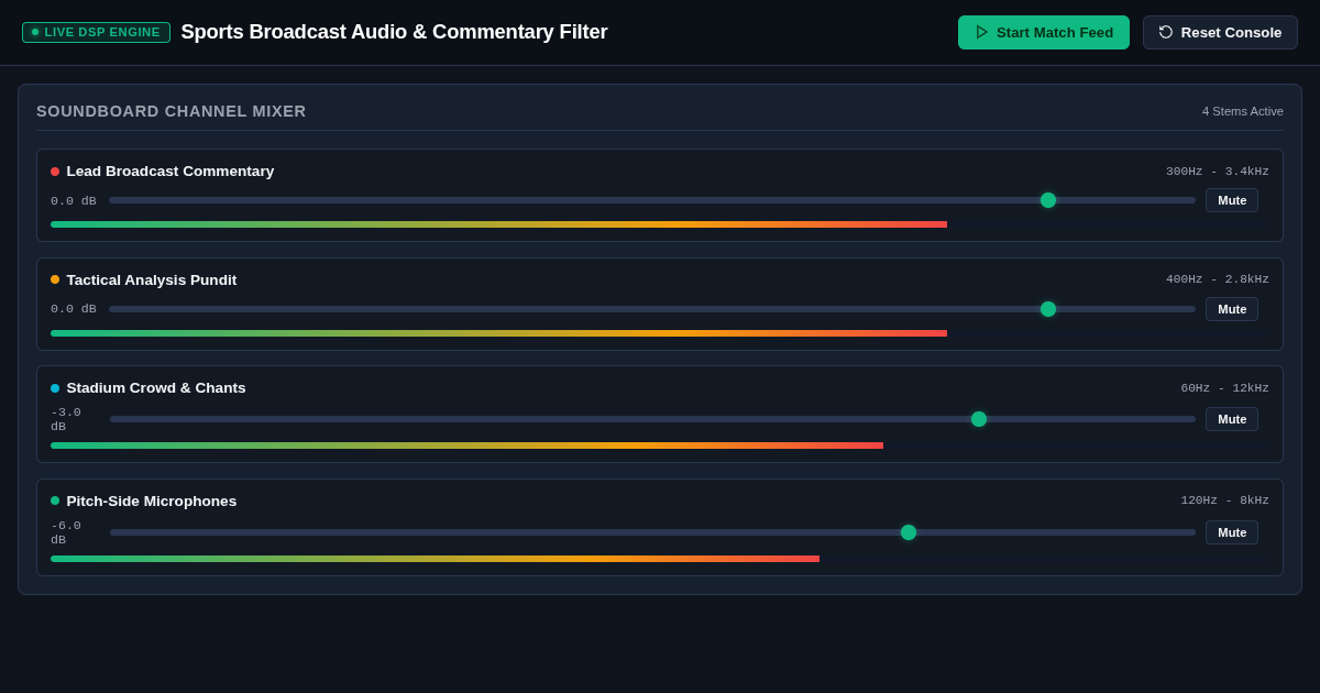Sports Broadcast Audio & Commentary Filter Workbench preview