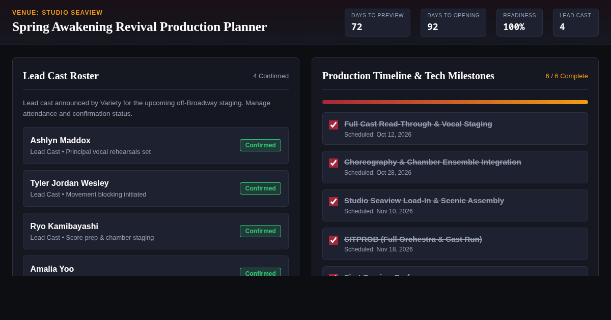Spring Awakening Revival Production Timeline & Casting Planner preview