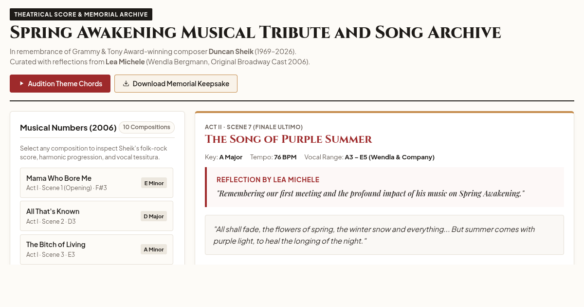 Spring Awakening Musical Tribute and Song Archive preview