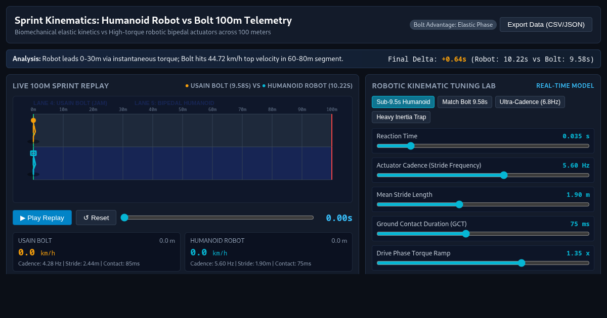 Sprint Kinematics: Humanoid Robot vs Bolt 100m Telemetry preview