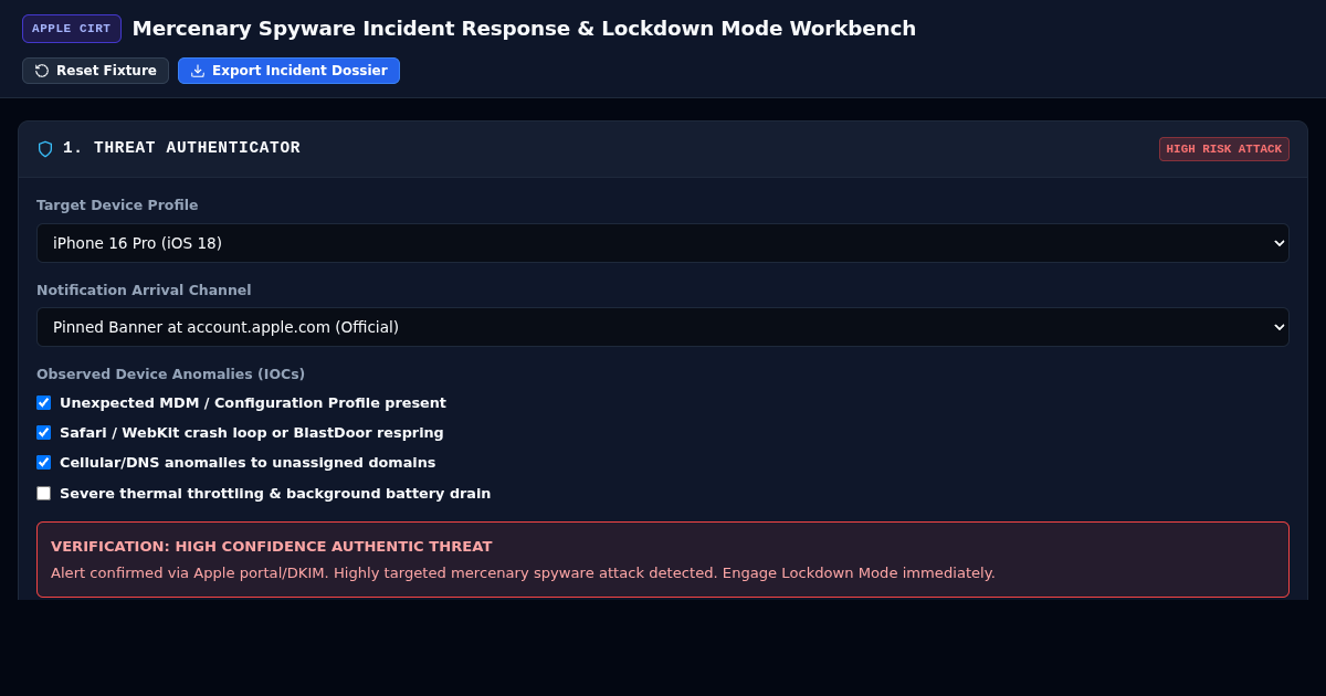 Mercenary Spyware Incident Response & Lockdown Mode Workbench preview