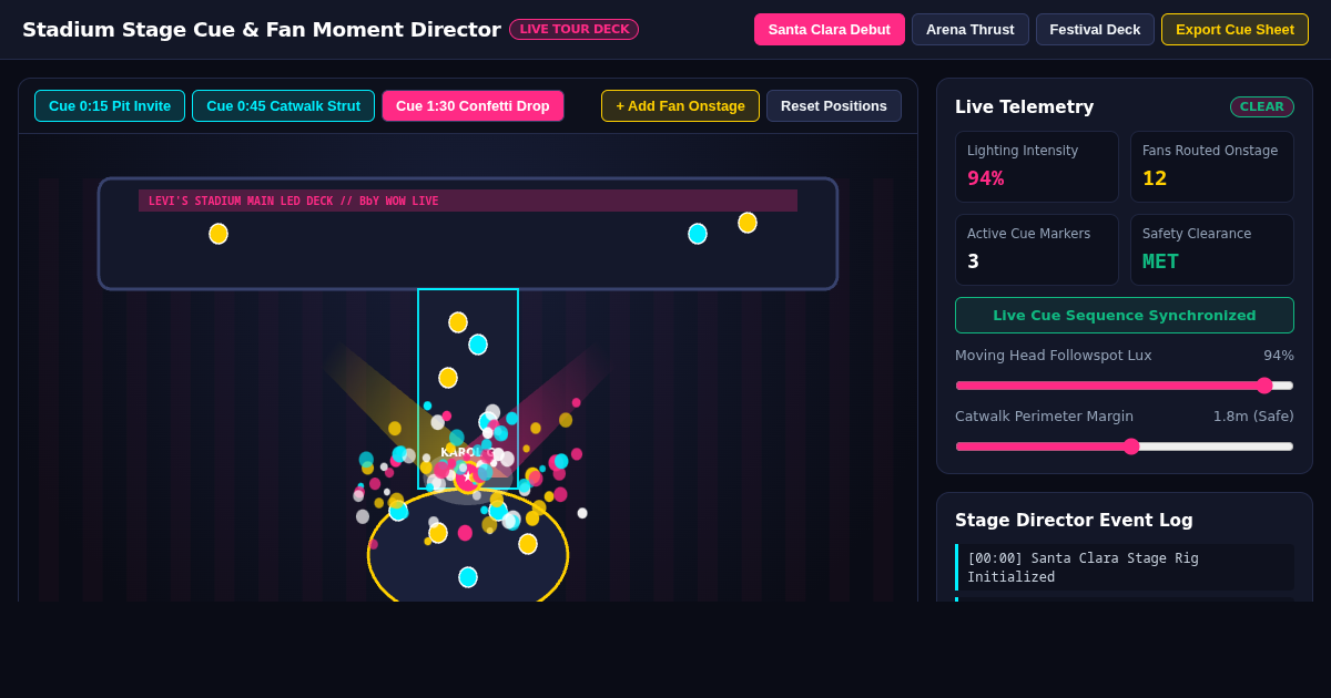 Stadium Stage Cue & Fan Moment Director | Karol G Santa Clara Staging Simulator preview