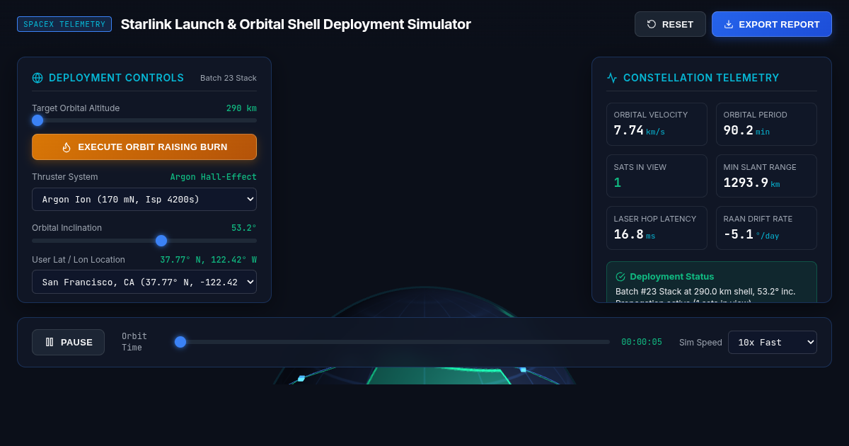 Starlink Launch & Orbital Shell Deployment Simulator preview