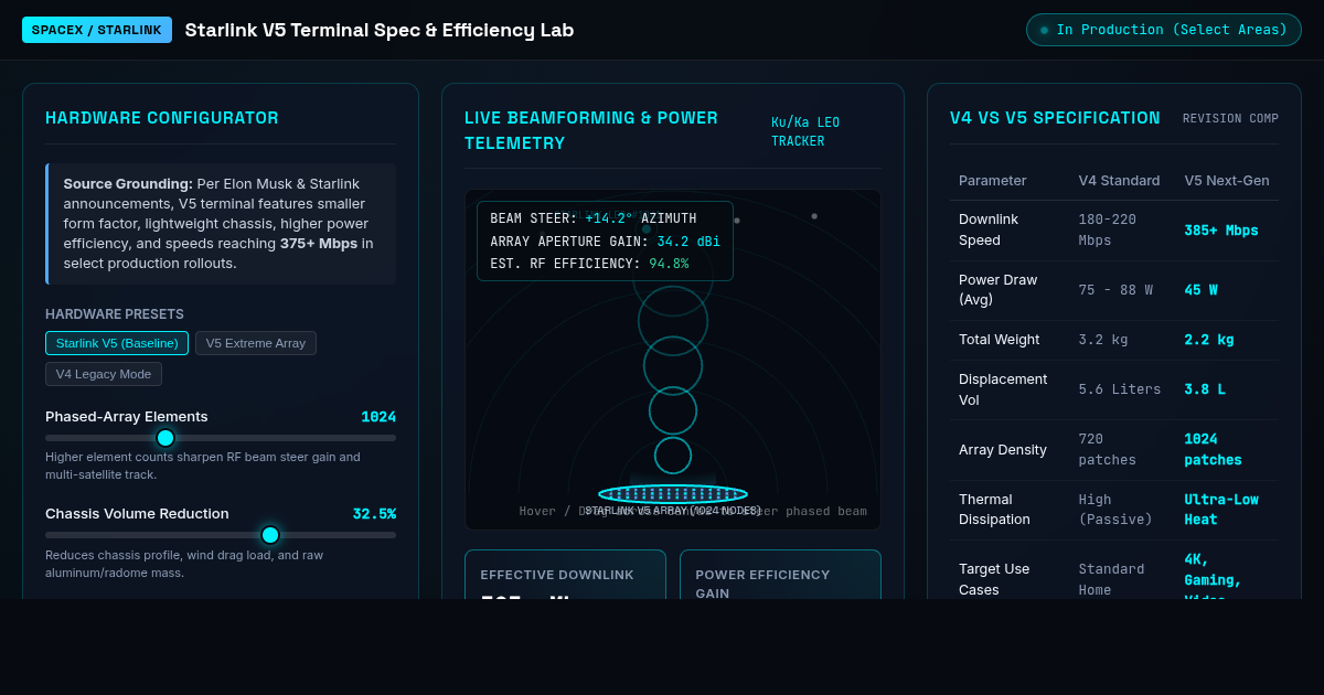 Starlink V5 Terminal Spec & Power Efficiency Configurator preview