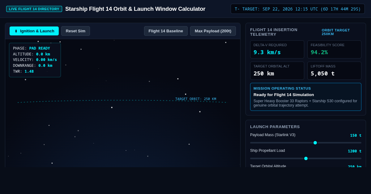 Starship Flight 14 Orbit & Launch Window Calculator preview