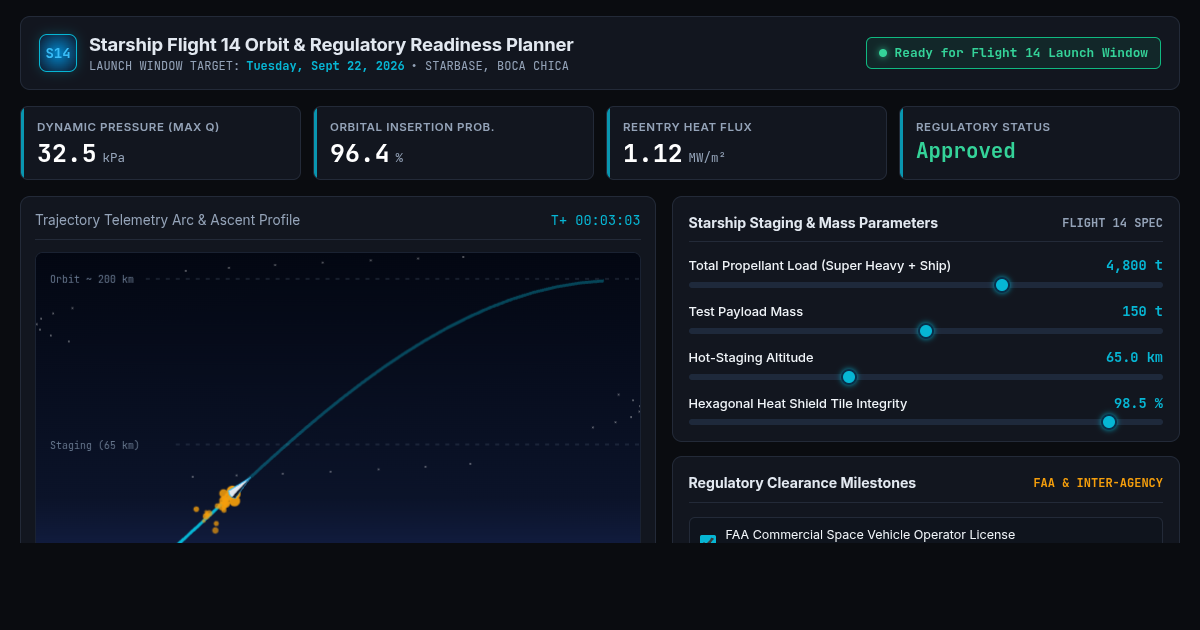 Starship Flight 14 Orbit & Regulatory Readiness Planner preview