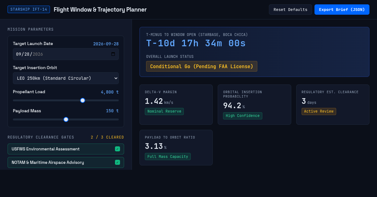 Starship Flight 14 Launch Window & Trajectory Planner preview