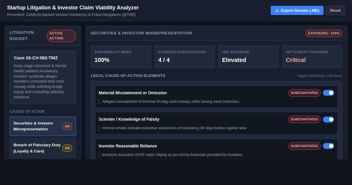 Startup Litigation & Investor Claim Viability Analyzer preview