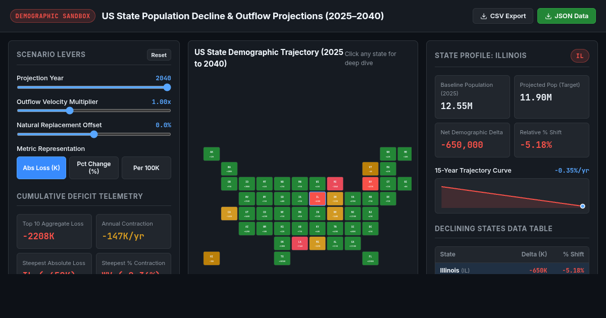 US State Population Decline & Outflow Projections 2025–2040 preview
