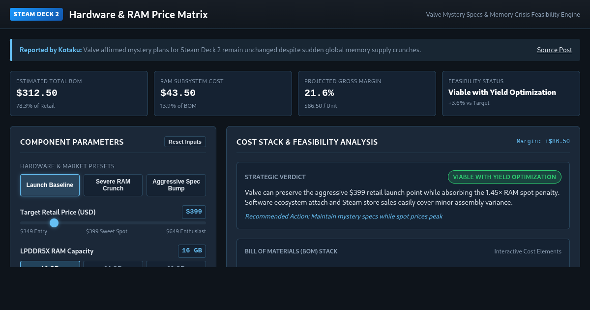 Steam Deck 2 Hardware & RAM Price Matrix preview