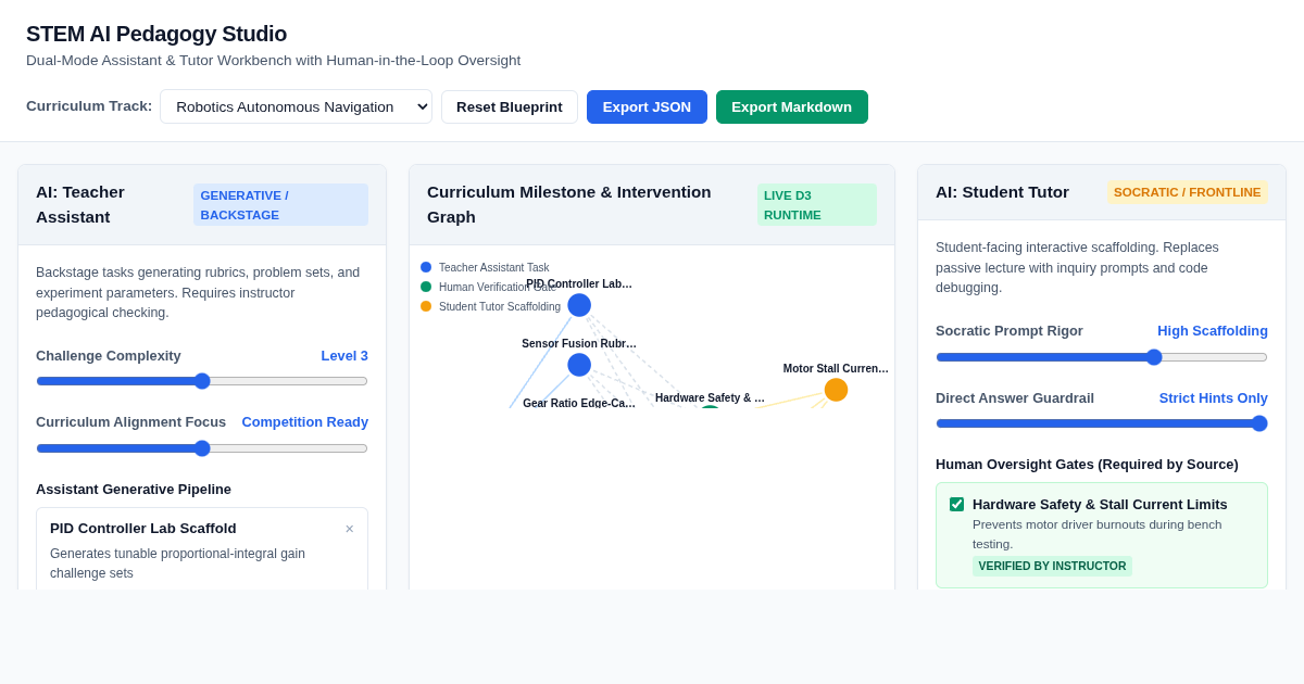 STEM AI Pedagogy Studio: Dual-Mode Curriculum & Verification Workbench preview