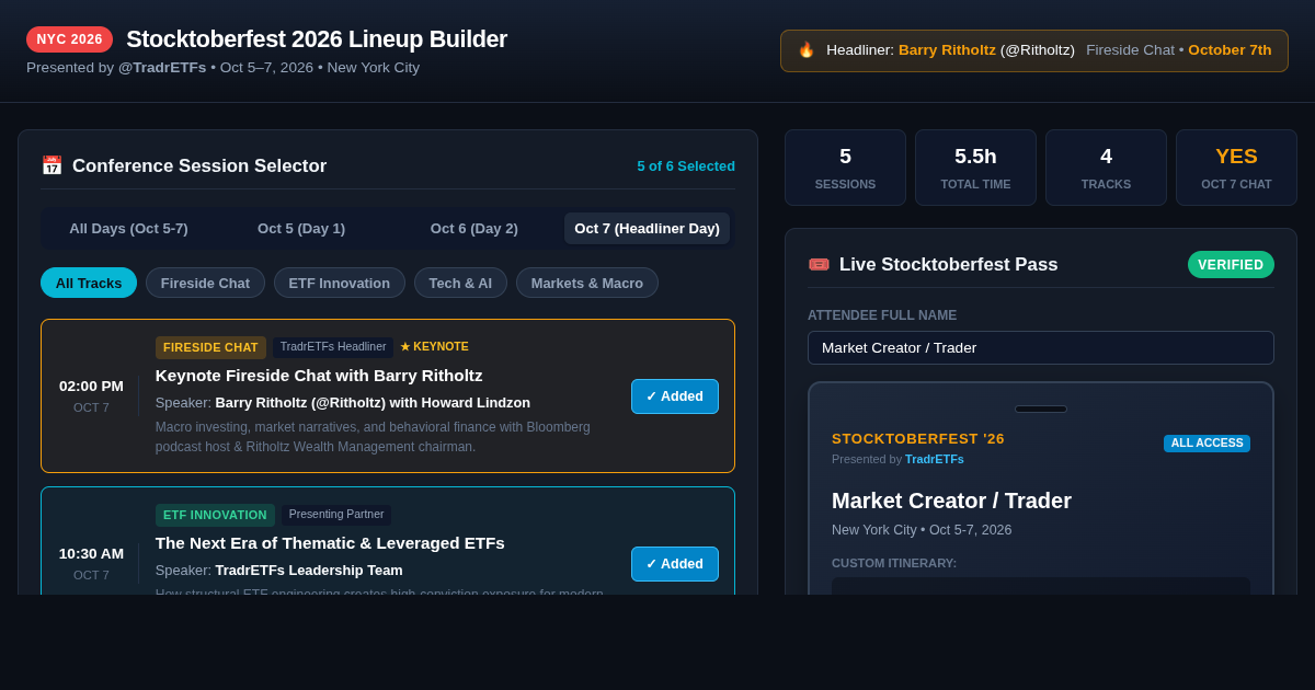 Stocktoberfest 2026 Lineup Builder & Ecosystem Explorer preview
