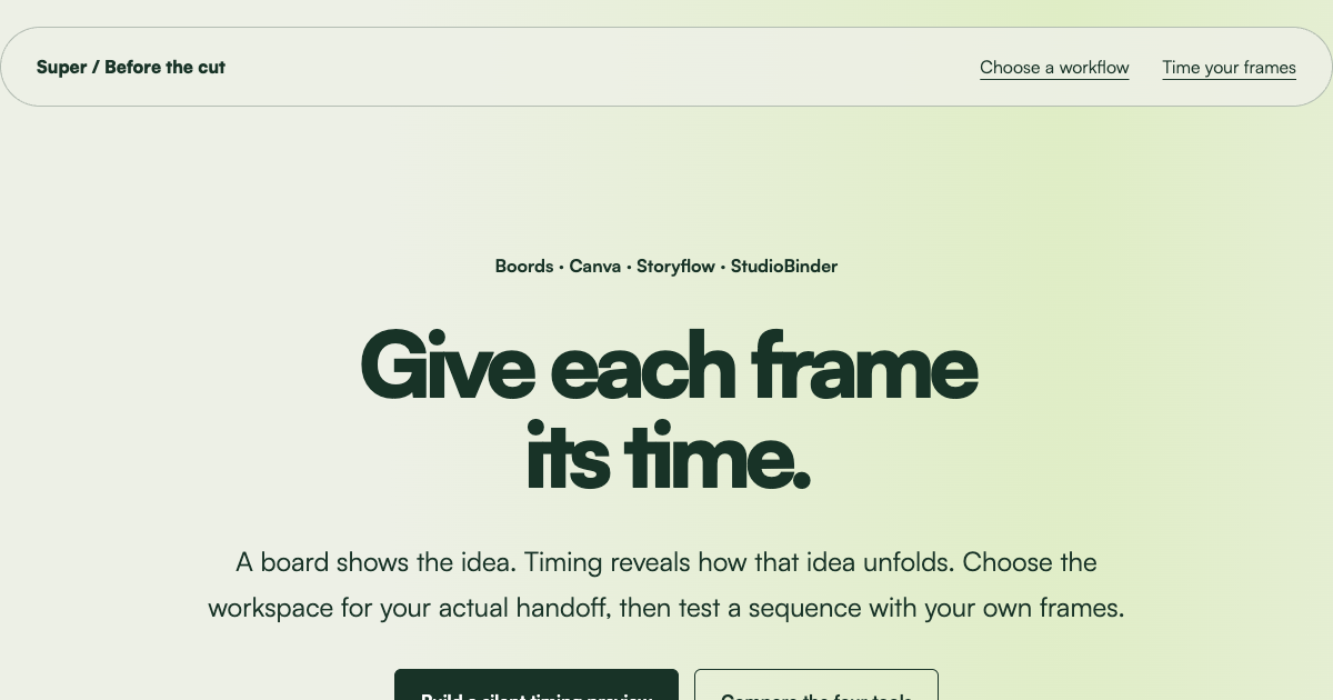 Boords vs Canva vs Storyflow vs StudioBinder: storyboard tools and animatic studio | Super preview